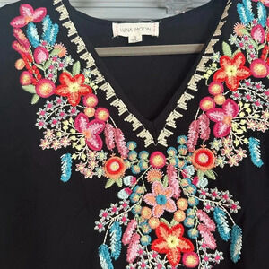 Black shirt with colorful floral embroidery H-23